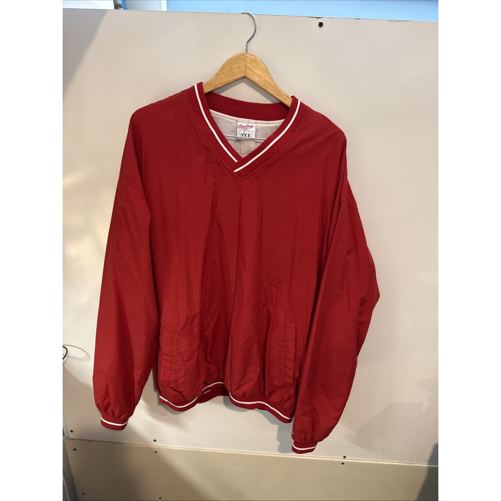 Vintage Rawlings  Waterproof Pullover Men's Large Red V Neck Jacket Lined Y2K